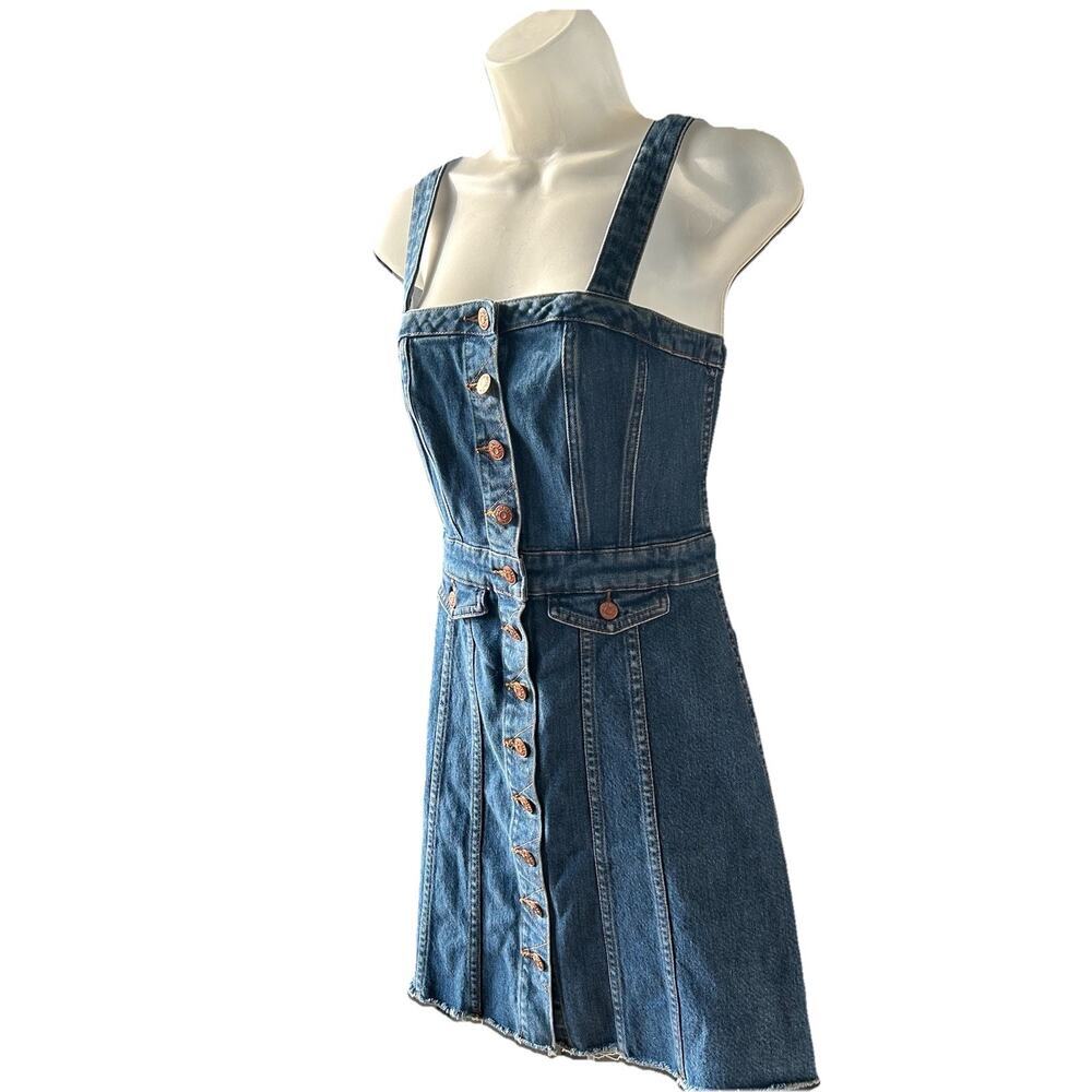 MADEWELL Raw Edge Button Front Denim Overall Dress Women's Size 4 Mini Skirt - Picture 3 of 11